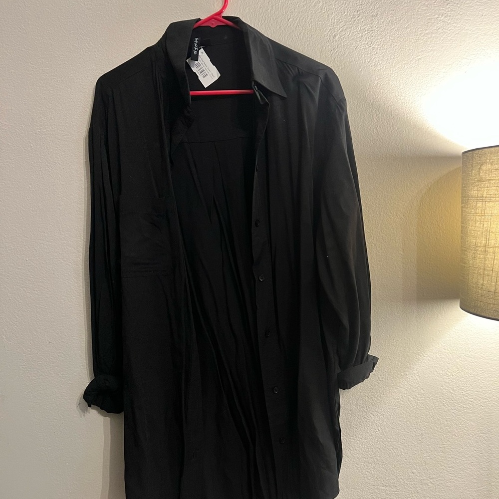 Black Tunic Top with Classic Collar